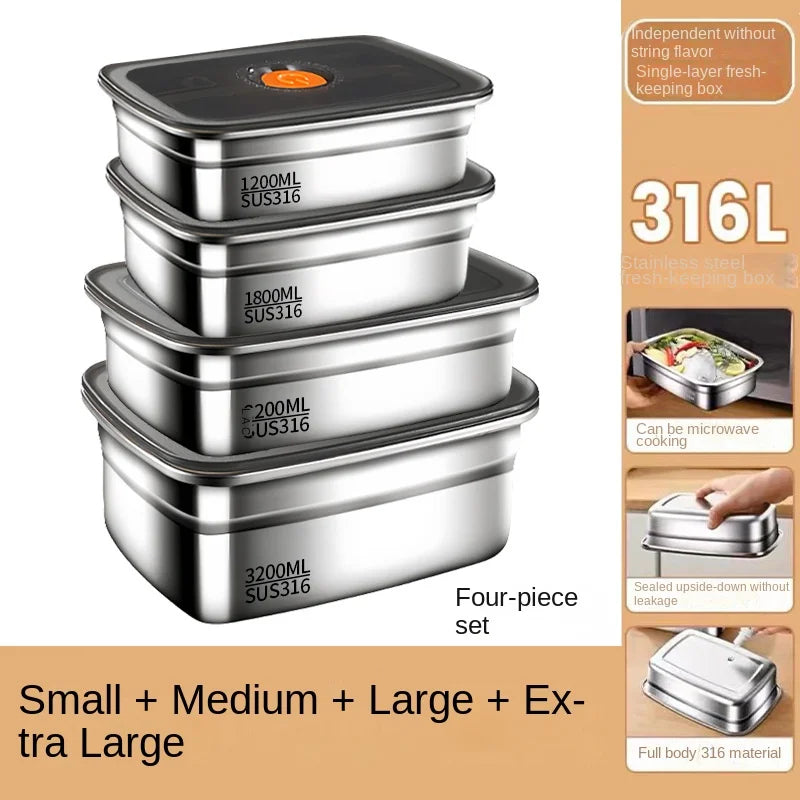 304 Stainless Steel Crisper, Lunch Box, Sealed Leak-proof Bento Box